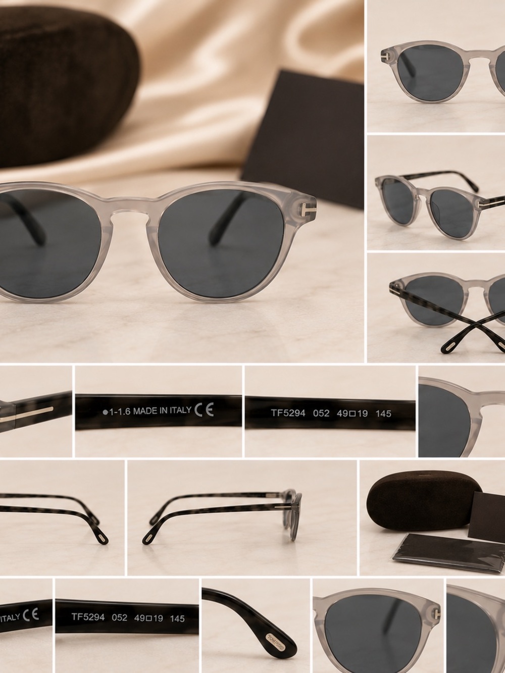Tom Ford Transparent Grey Frame Sunglasses with Dark Lenses